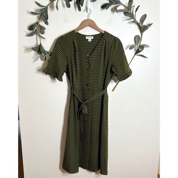 Monteau Green and White Polka Dot Midi Dress - Picture 1 of 5